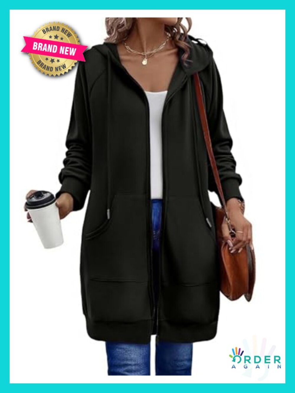Women's Zip Up Hoodie Long Tunic Sweatshirt Oversized